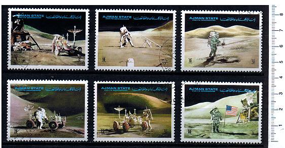 38832 - AJMAN (ora Unione Emirati Arabi), Anno 1971-3264, TS 1131/1136 - Esplorazione della Luna,soggetti diversi - 6 valori serie completa timbrata
