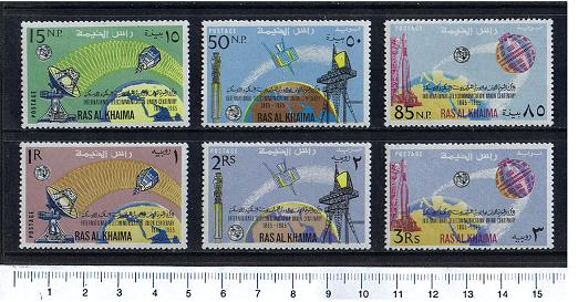 38924 - RAS AL KHAIMA 1966-30-35 Centenario I.T.U. e satelliti spaziali - 6 valori serie completa nuova