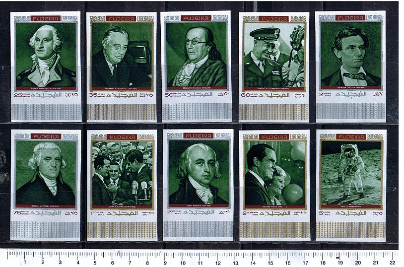 38954 - FUJEIRA, Anno 1970-449-58 * Americani famosi: dipinti e foto - 10 valori non dentellata serie completa nuova