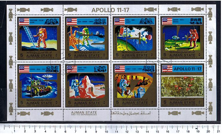39068 - AJMAN 1972-2850 * Missioni Apollo 11 - 17 - Blocco di 8 valori serie completa timbrata