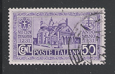 39094 - REGNO DITALIA -1931 - emissione VII CENTENARIO DELLA MORTE DI SANT ANTONIO - valore usato da 50 c. violetto - in ottime condizioni.