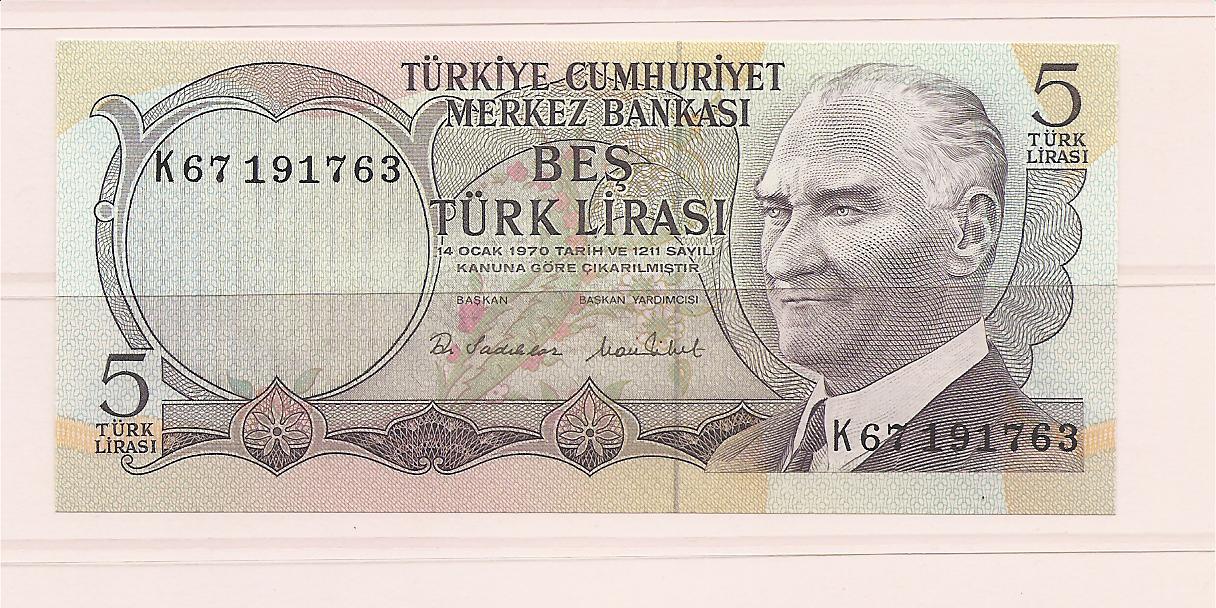 39195 - Turchia - banconota non circolata da 5 Lire