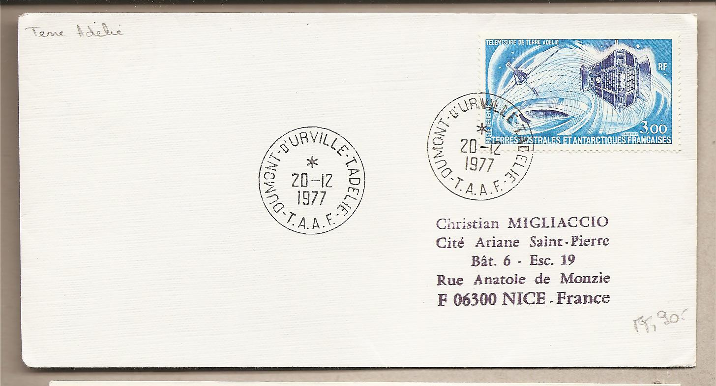 39217 - TAAF - busta FDC di posta aerea: Telemesure de Terre Adelie - 1977