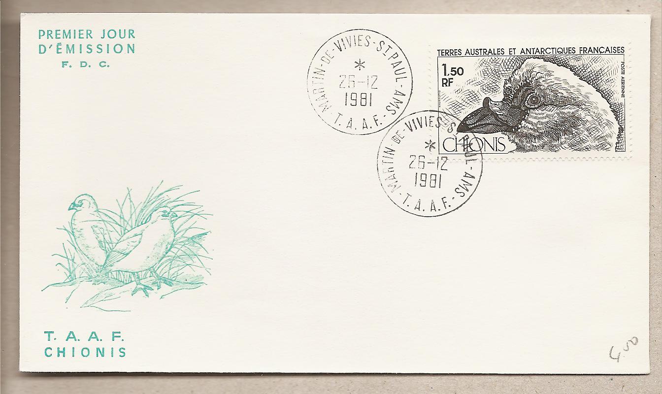 39407 - TAAF - busta FDC: Uccelli - Chionis - 1981