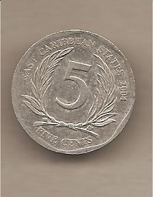 39418 - Stati dei Caraibi Orientali - moneta circolata da 5 centesimi - 2004