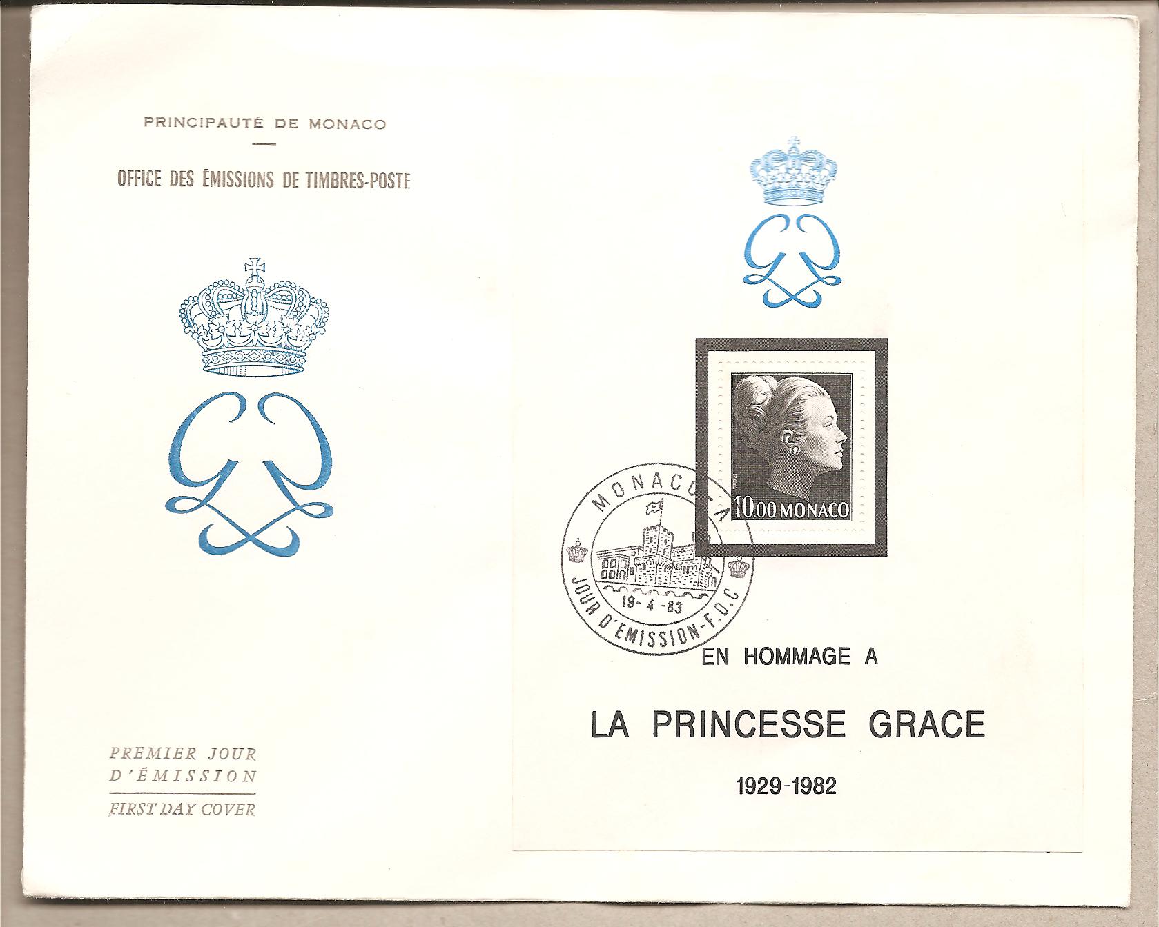 39620 - Monaco - busta FDC con foglietto: Omaggio alla Principessa Grace - 1983