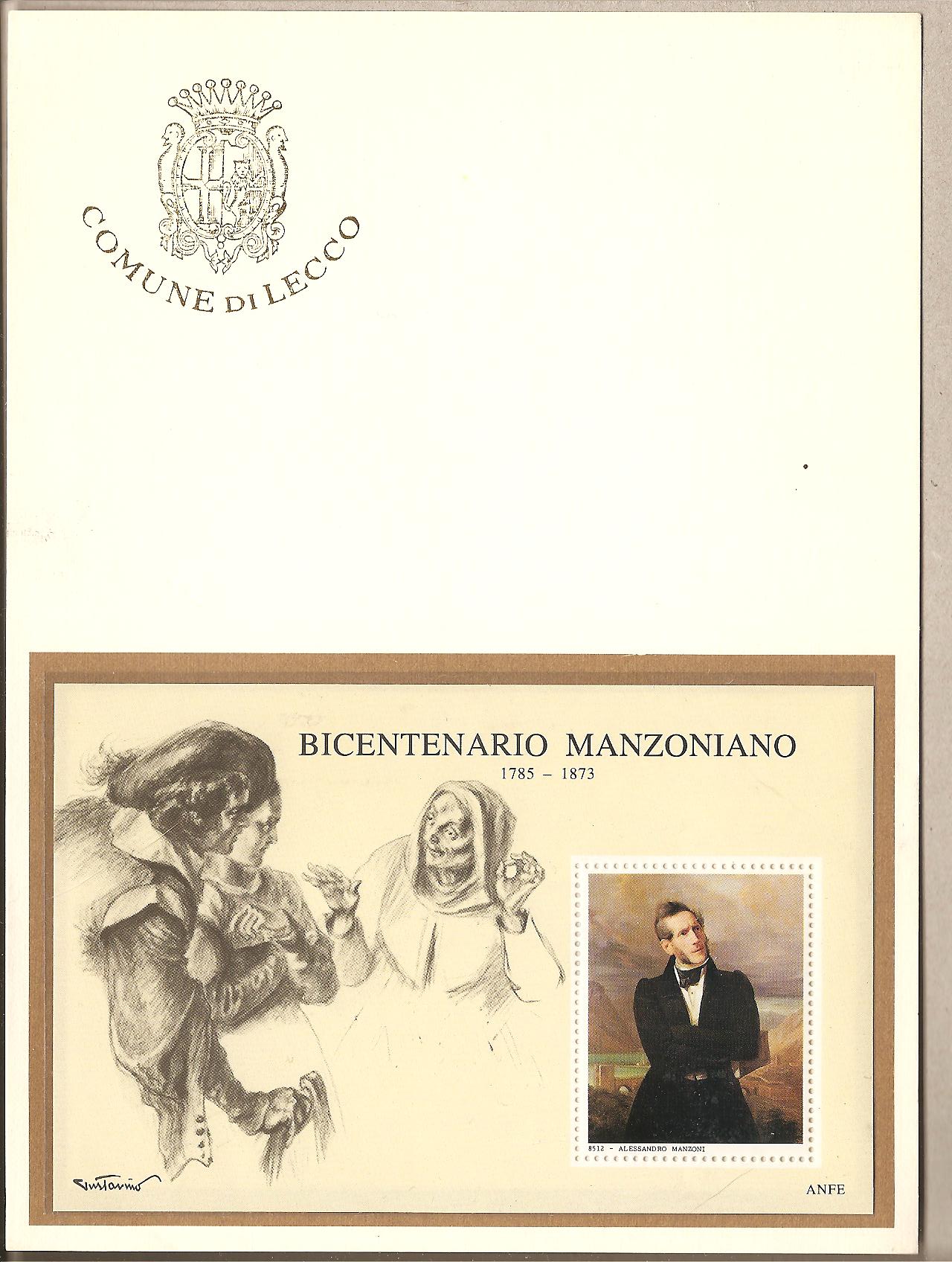 39630 - Italia - foglietto erinnofilo in folderino: Bicentenario Manzoniano - 1985