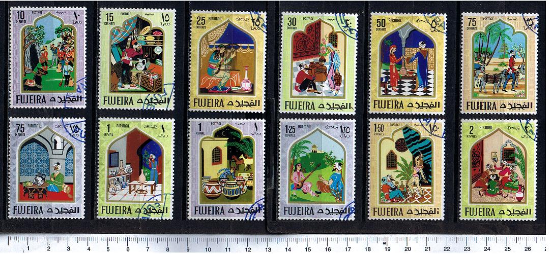 39708 - FUJEIRA, Anno 1967-112-23 * Dipinti di Fiabe Orientali - 12 valori serie completa timbrata