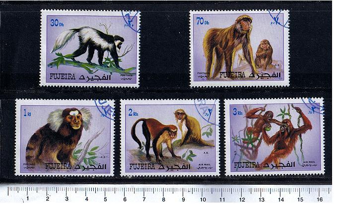 39793 -  FUJEIRA (ora U.E.A.), Anno 1972-# 1224-28 * Scimmie di razze diverse - 5 valori serie completa timbrata