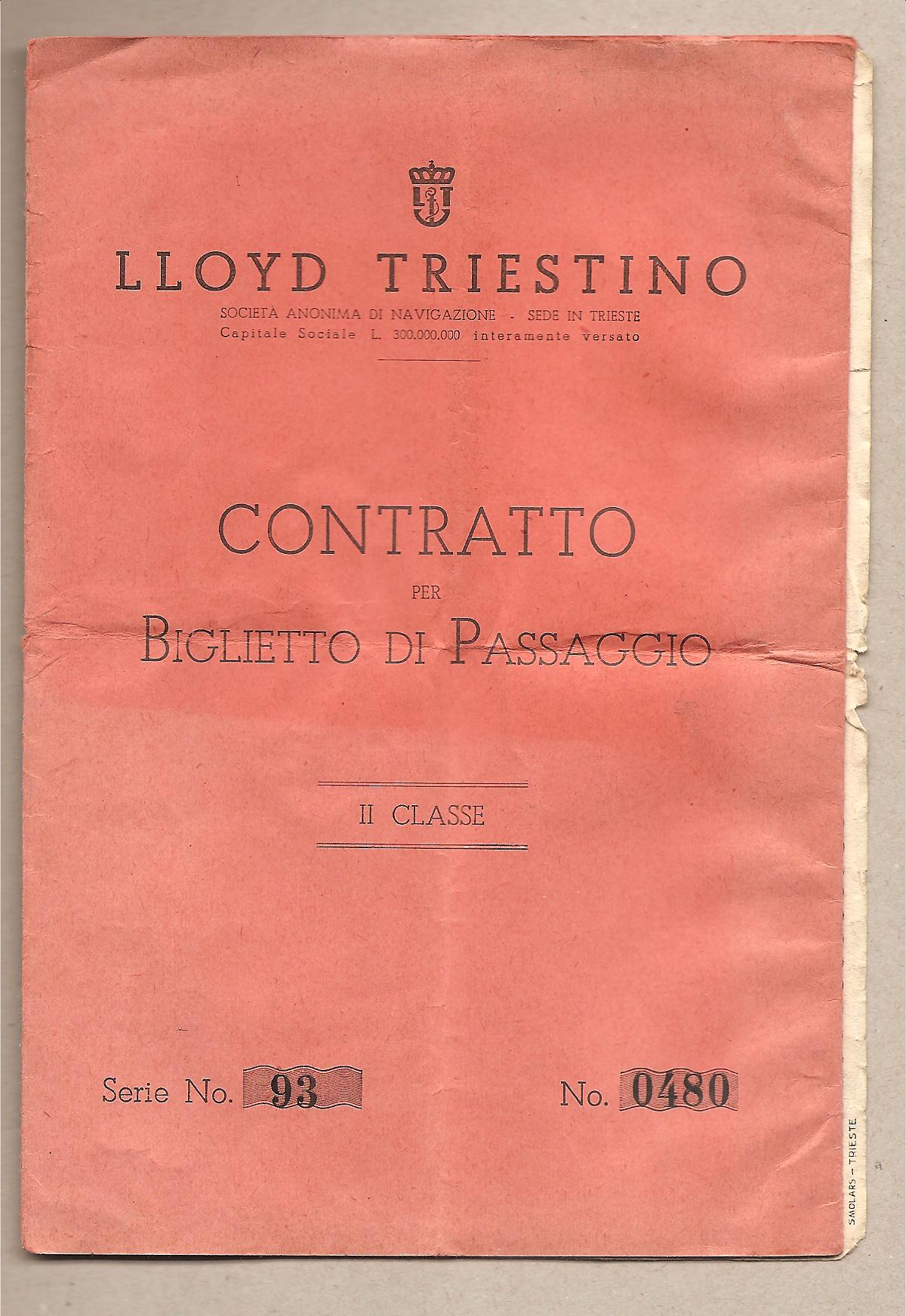40032 - Eritrea - biglietto di passaggio tra Eritrea ed Italia nave URANIA - 1938 - Rarissimo documento Storico