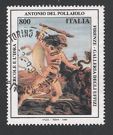 40108 - ITALIA REPUBBLICA - 1998 - valore usato da Lire 800 dedicato al 5 centenario della morte di Antonio Pollaiolo - in ottime condizioni.