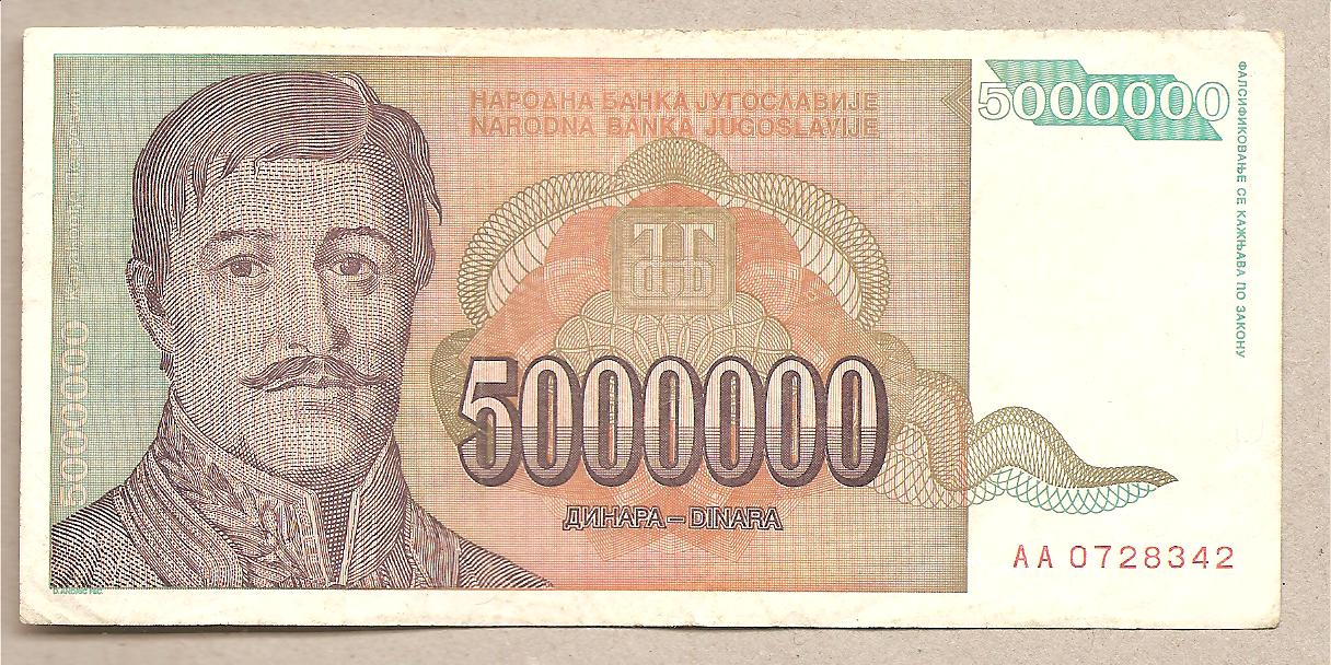 40151 - Jugoslavia - banconota circolata da 5.000.000 Dinari - 1993