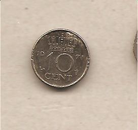 40229 - Olanda - moneta circolata da 10 Centesimi - 1974