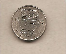 40230 - Olanda - moneta circolata da 25 Centesimi - 1965