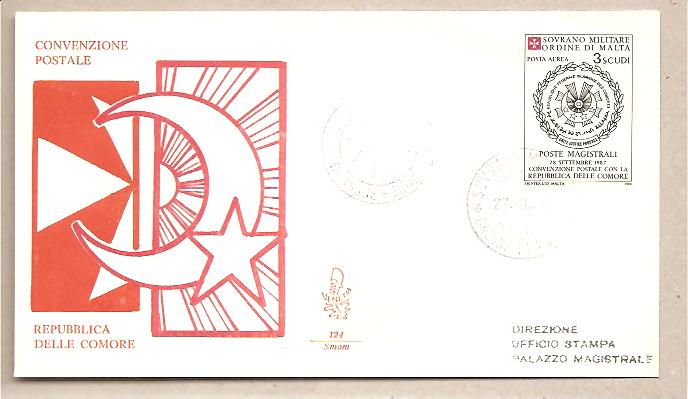 40493 - SMOM - busta FDC con serie completa: Convenzione postale con le Comore - Venetia - 1988
