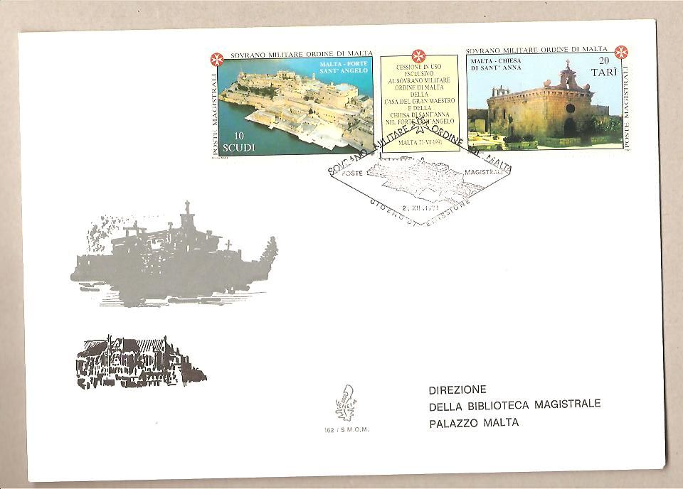 40497 - SMOM - busta FDC con serie completa: Forte Sant Angelo, Malta - Venetia - 1991
