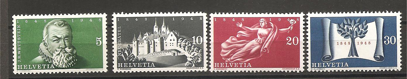 40667 - Svizzera - serie completa nuova: 3 Centenario del trattato di Westfalia e centenario della Costituzione - 1948
