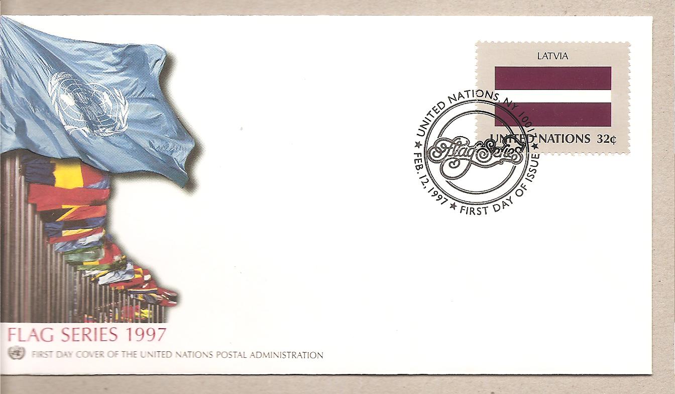 40699 - ONU New York - busta FDC con annullo speciale: Bandiera Lettonia - 1997
