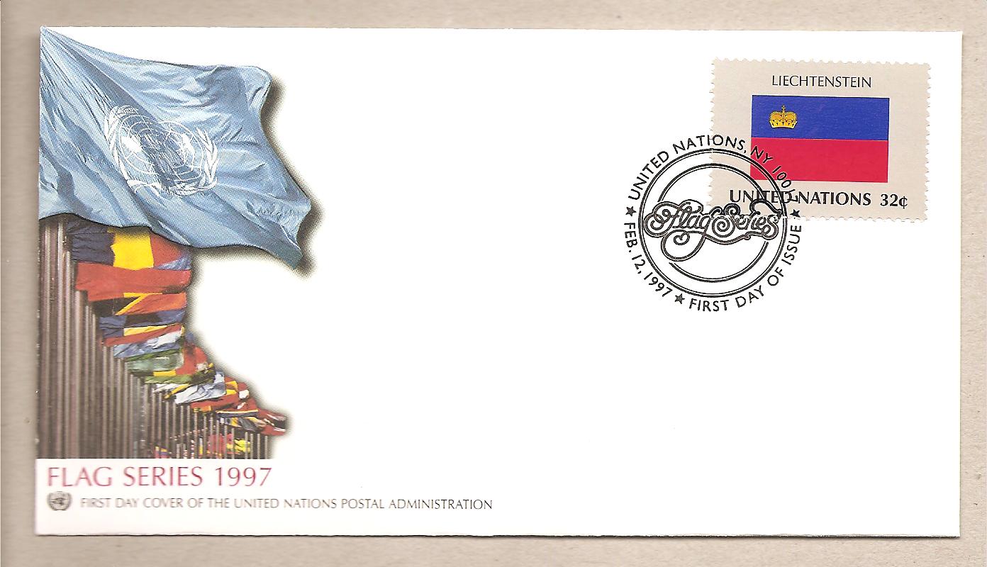 40755 - ONU New York - busta FDC: Serie bandiere 1997 - Liechtenstein
