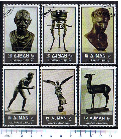 4097 - AJMAN,  Anno 1972-2686,  TS. 1496/1501  *  Bronzi antichi,Ancient bronzes- soggetti diversi - 6 valori serie completa timbrata-C.T.O. complete set