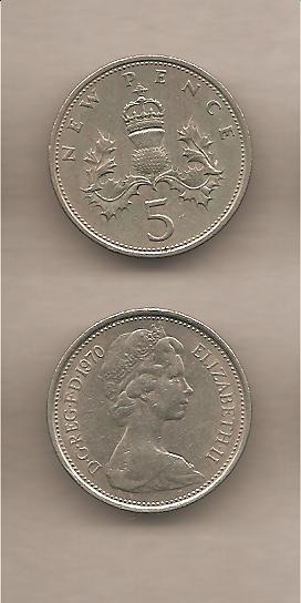 41126 - Regno Unito - moneta da 5 New Pence circolata - 1970