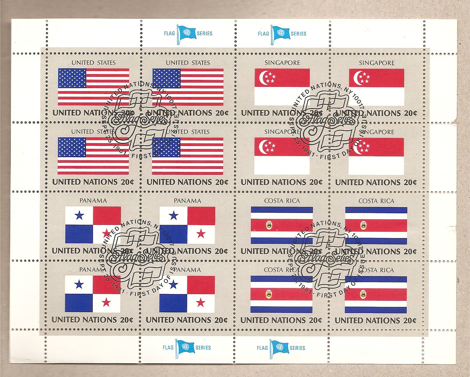 41139 - ONU New York - foglietto FDC serie bandiere: USA; Singapore; Panama; Costa Rica  - 1981