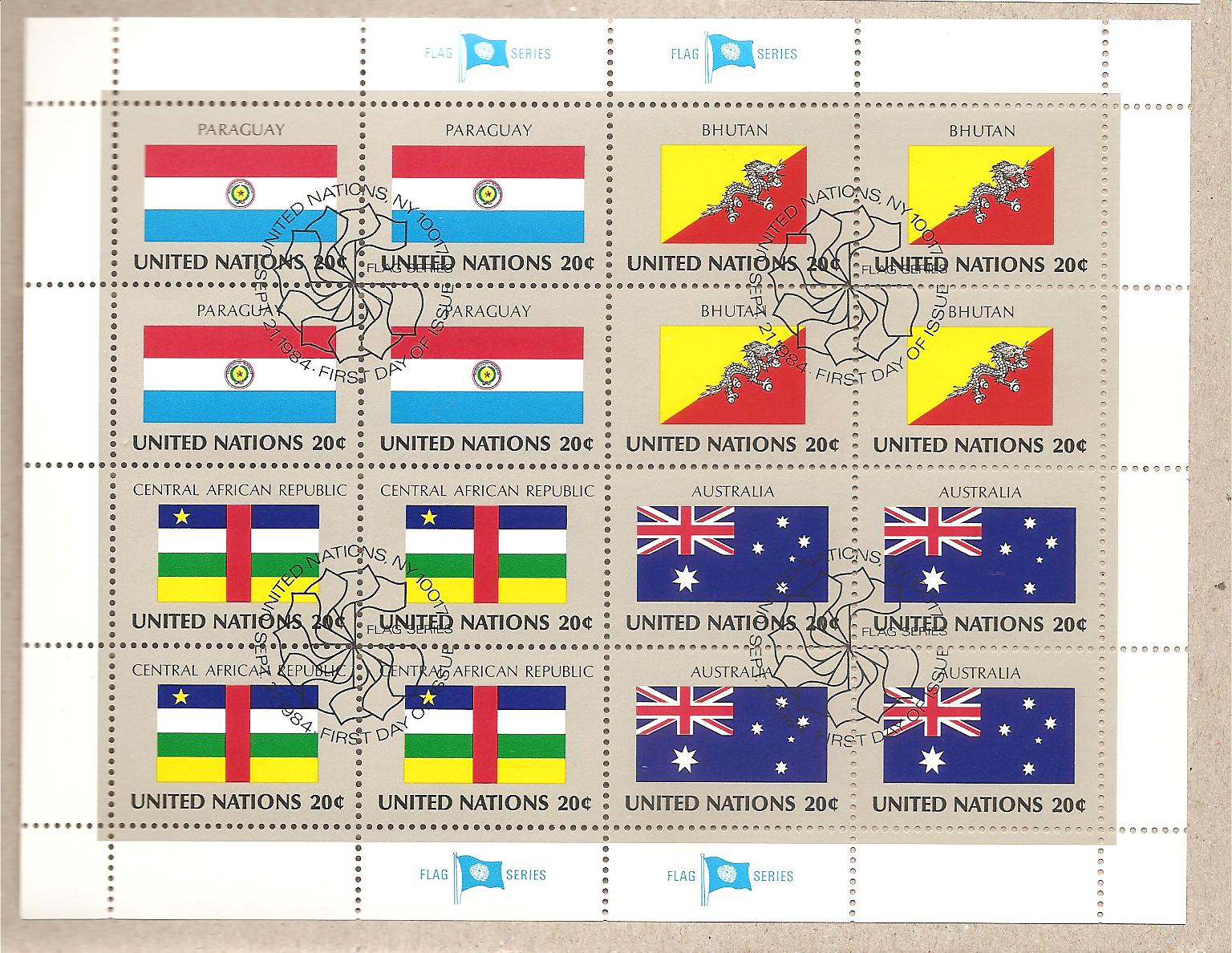 41146 - ONU New York - foglietto FDC serie bandiere: Paraguay; Bhutan; Rep. Centrafricana; Australia  - 1984