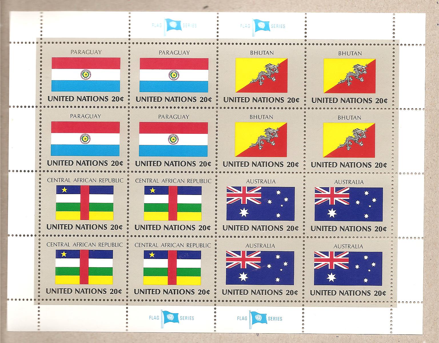 41236 - ONU New York - foglietto nuovo serie bandiere: Paraguay; Bhutan; Rep. Centrafricana; Australia  - 1984