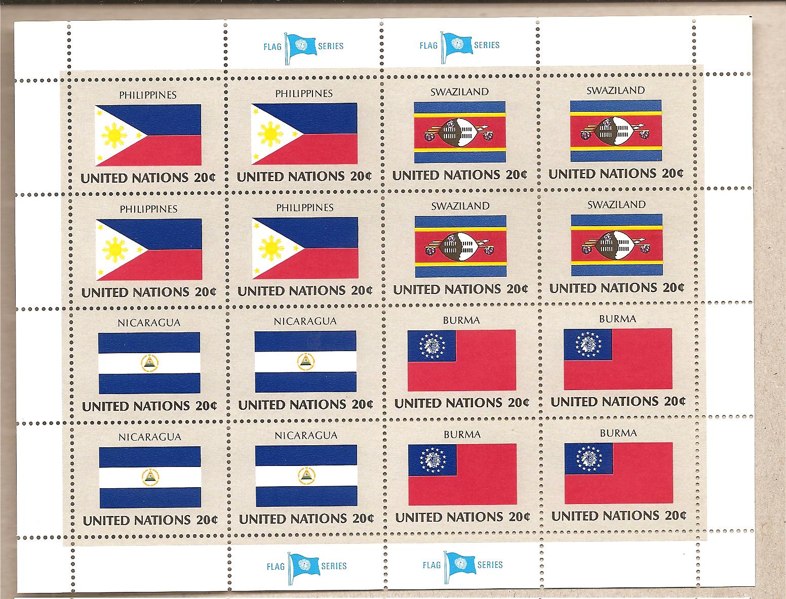 41292 - ONU New York - foglietto nuovo serie bandiere: Filippine, Swaziland, Nicaragua, Birmania