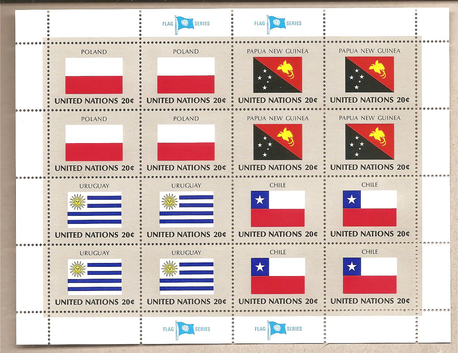 41298 - ONU New York - foglietto nuovo serie bandiere: Polonia, Papua Nuova Guinea, Uruguay, Cile