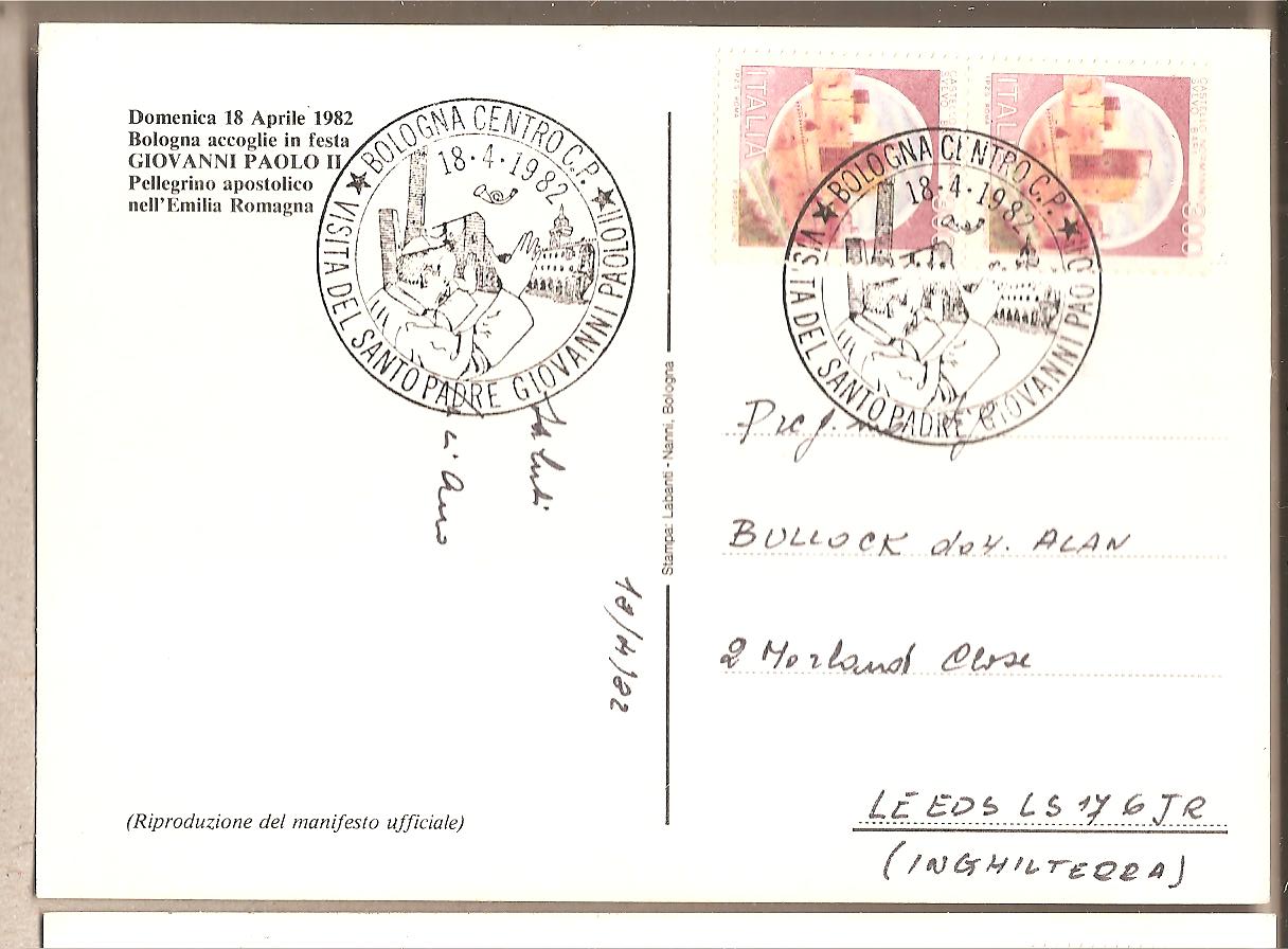 41373 - Italia - cartolina con annullo speciale viaggiata per l estero: Visita di S.S. Giovanni Paolo II a Bologna - 1982