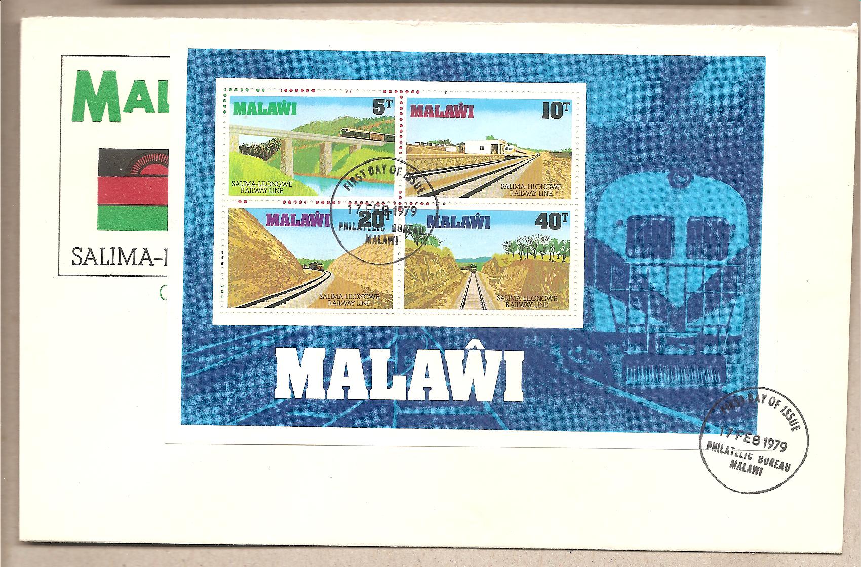 41458 - Malawi - busta FDC con foglietto: Linea Ferroviaria Lilongwe-Salima - 1979