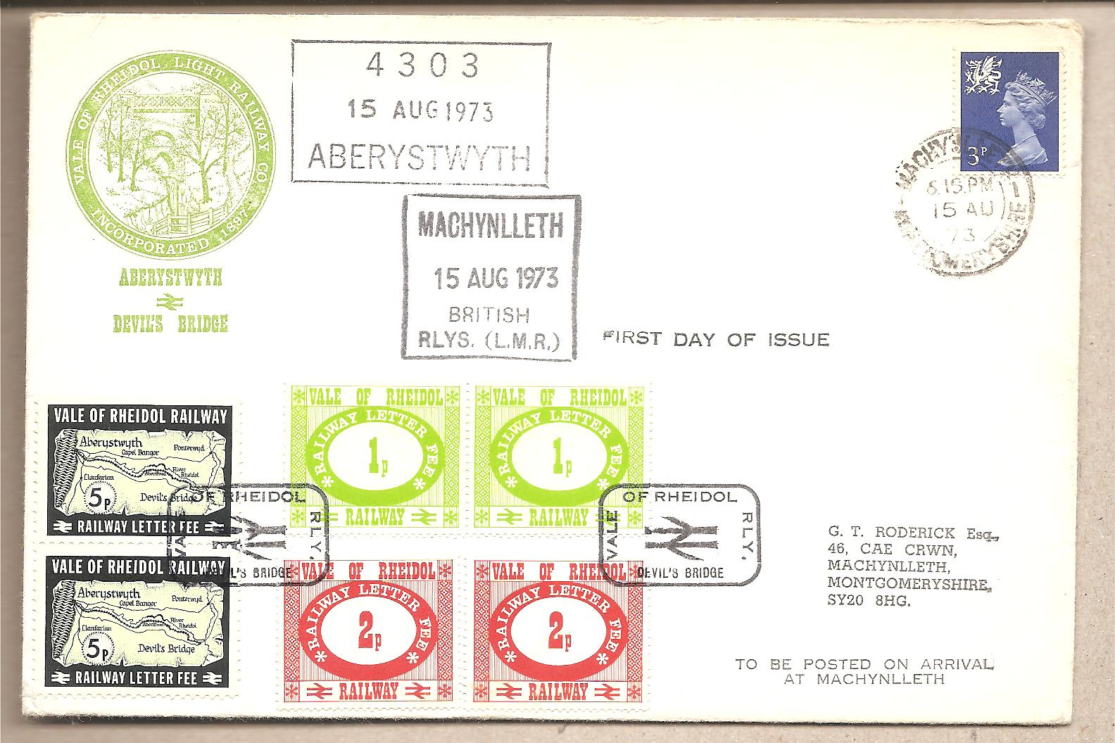41461 - Regno Unito - lettera speciale con erinnofili: Rheidol Railway - 1973