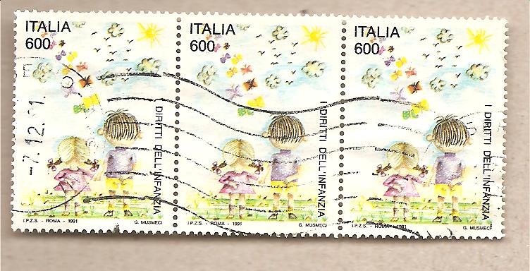41487 - Italia - Convenzione sui diritti dell infanzia - valore da 600x3 - 1991