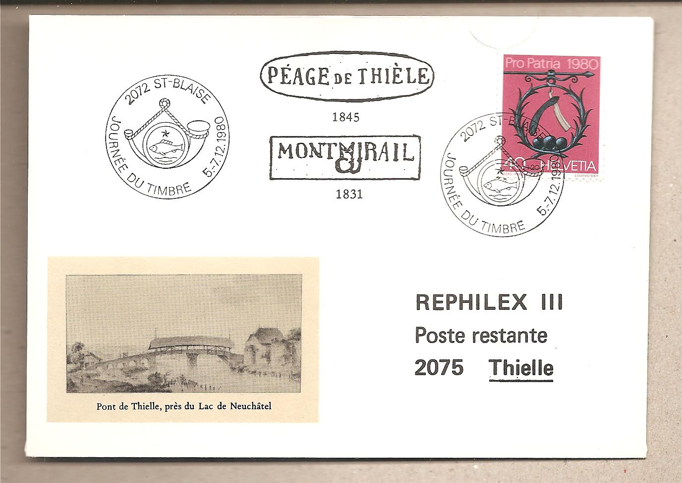 41522 - Svizzera - busta con annullo speciale: Giornata del Francobollo  Peage de Thiele  - 1980