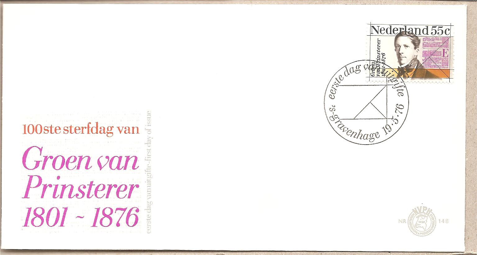41534 - Paesi Bassi - busta FDC con serie completa: centenario della morte dello statista Van Prinsterer - 1976