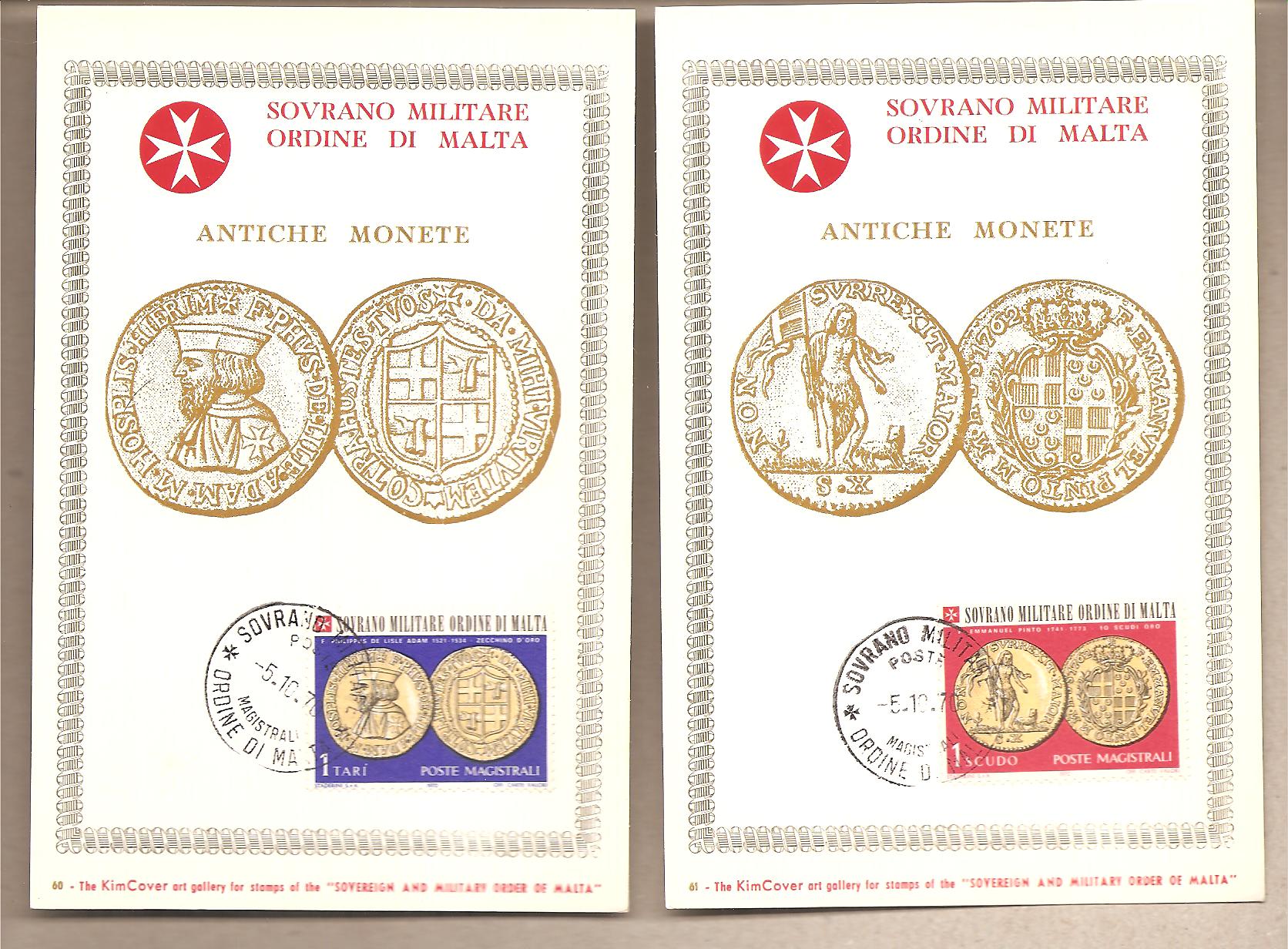41621 - SMOM - 6 cartoline Maximum con serie completa: Antiche monete dellOrdine  - 1970