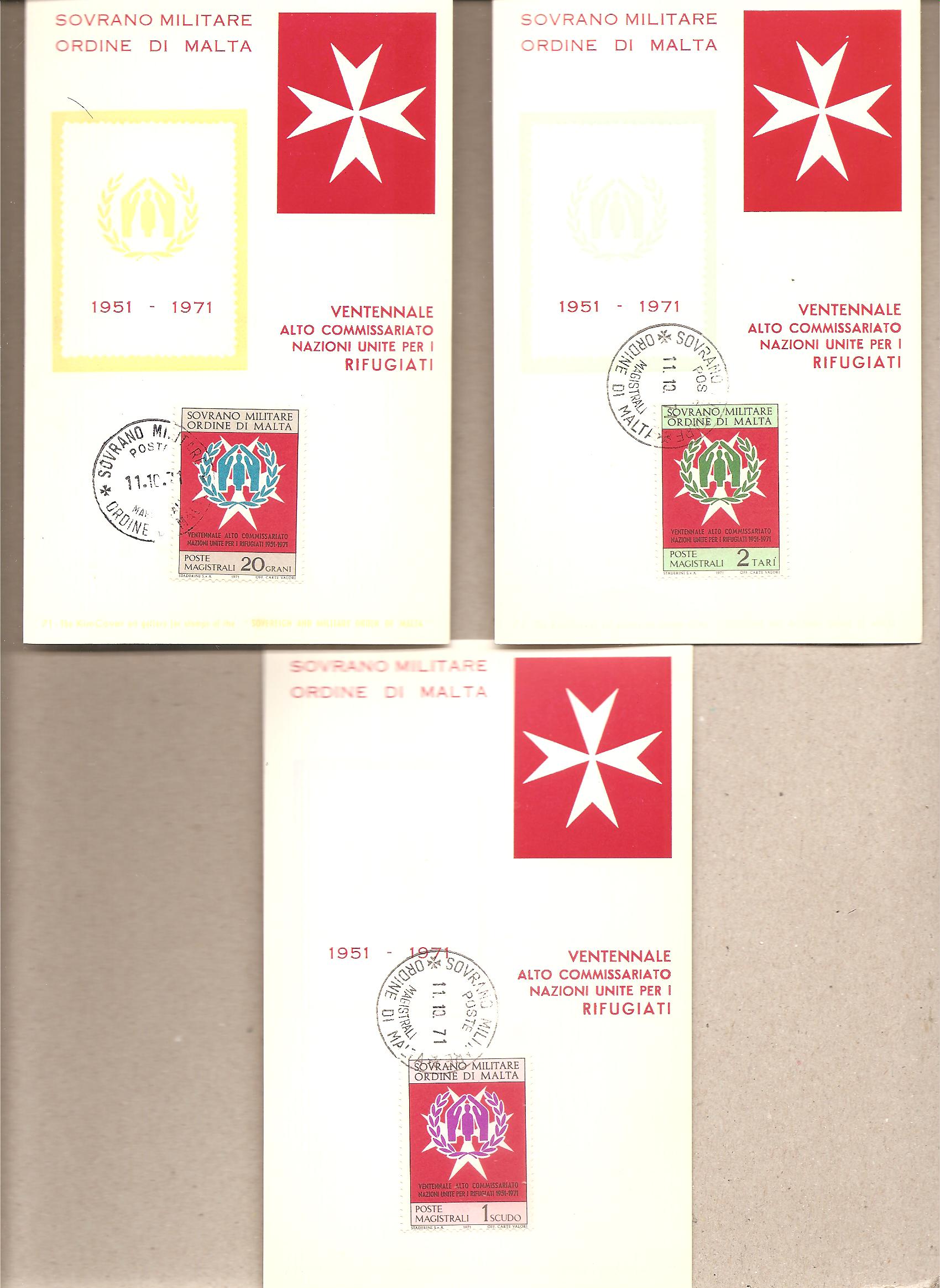 41623 - SMOM - 3 cartoline Maximum con serie completa: 20 Commissariato ONU per i rifugiati  - 1971