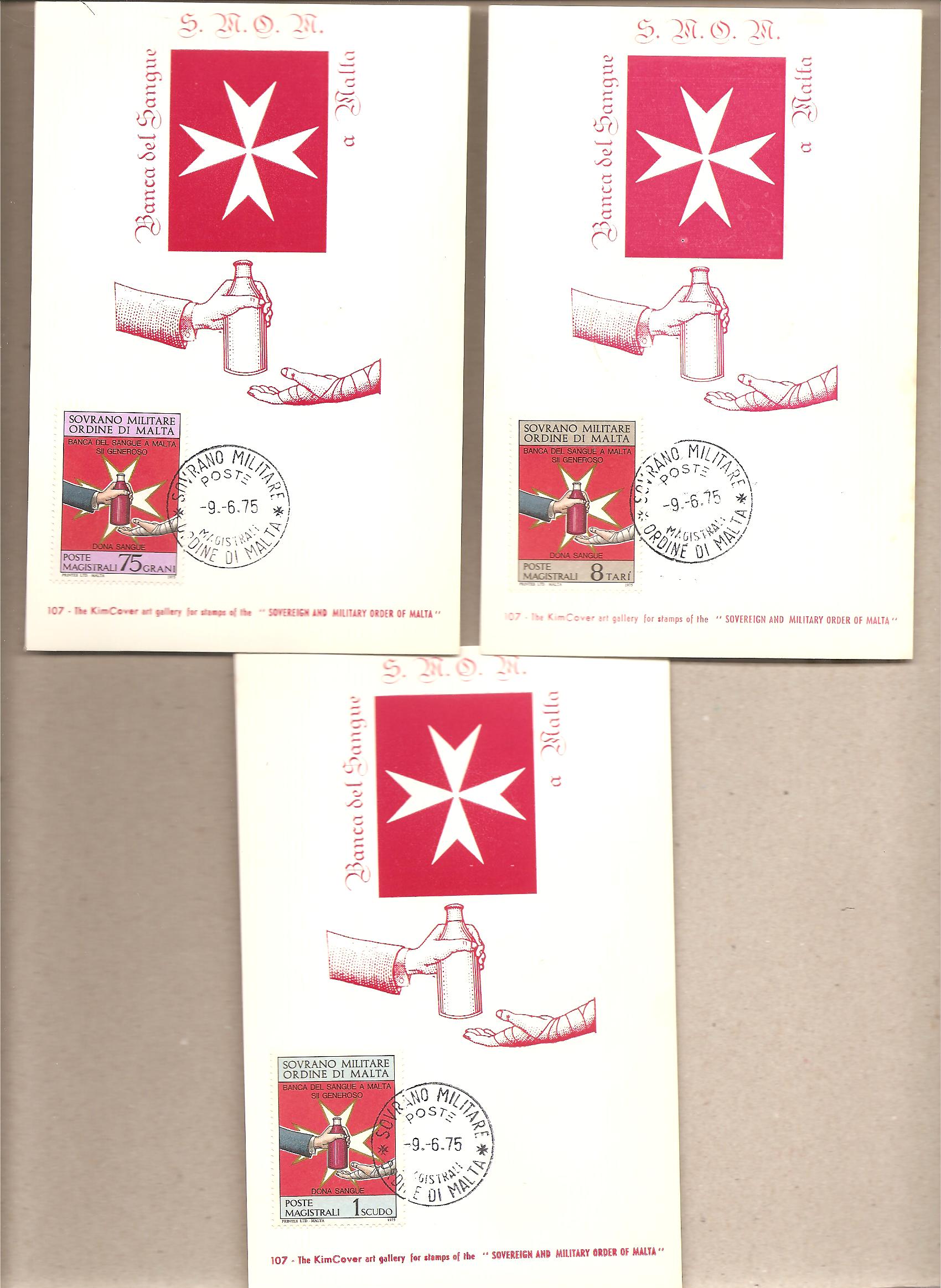 41625 - SMOM - 3 cartoline Maximum con serie completa: Banca del sangue di Malta  - 1975