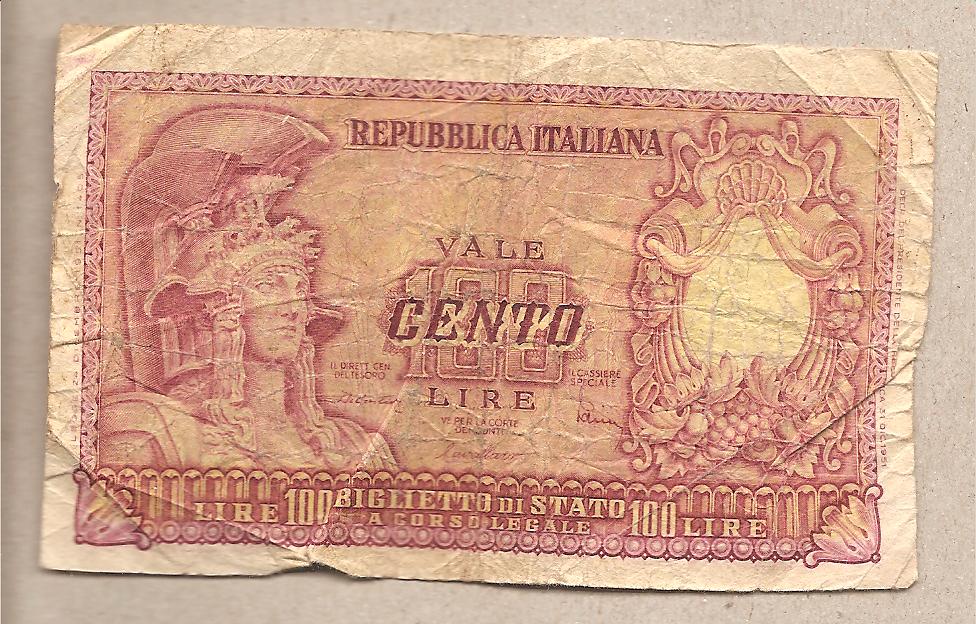 41733 - Italia - biglietto di stato da 100 circolato  Italia Elmata  - 1951