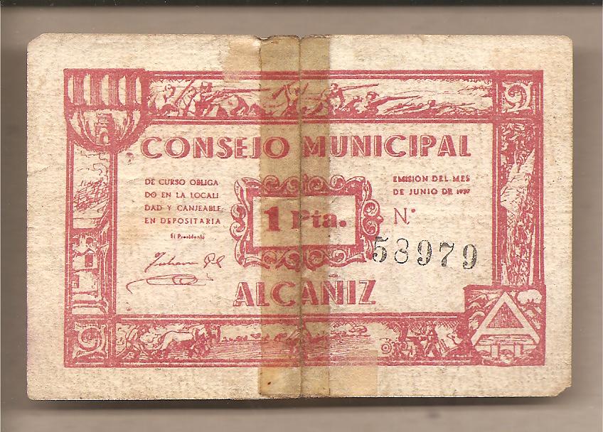 41779 - Alcaniz - Banconota circolata da 1 Peseta - 1937 - Guerra Civile Spagnola