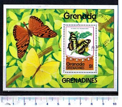 41865 - Grenada/Grenadines, Anno 1975-3581, Yvert 67/73 - Farfalle soggetti diversi - Foglietto completo timbrato