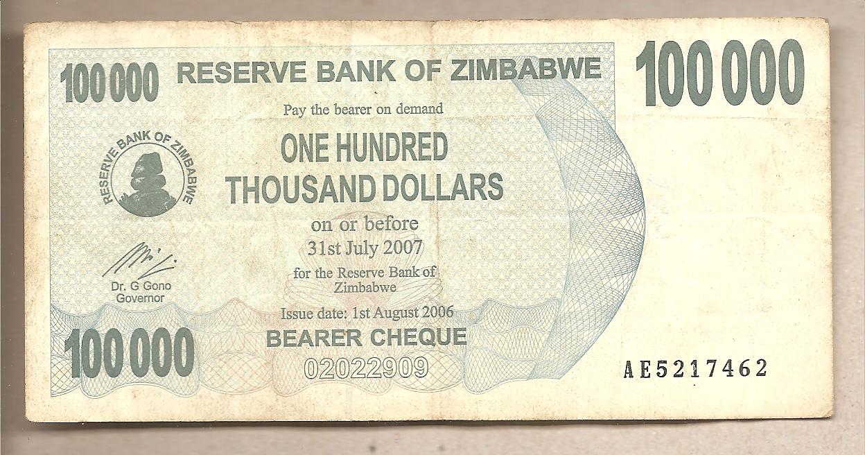 41923 - Zimbabwe - banconota circolata da 100.000 Dollari - 2006