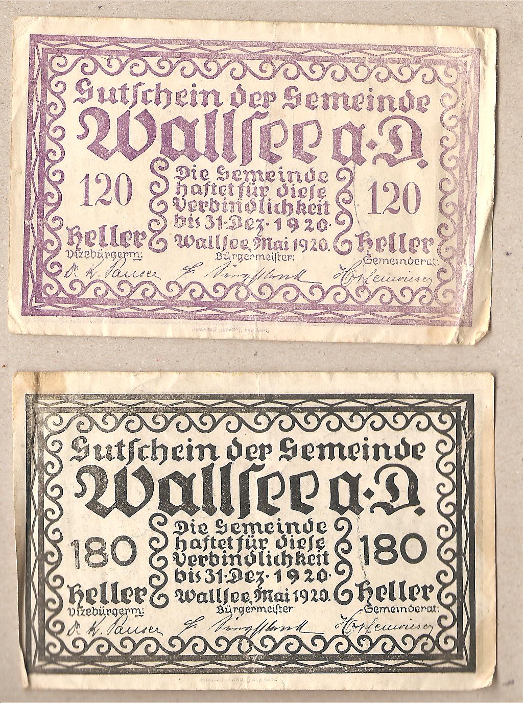41964 - Austria - notgeld Wallsee da 120 e 180 Heller - 1920