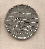 42382 - Paesi Bassi - moneta circolata da 25 centesimi - 1990