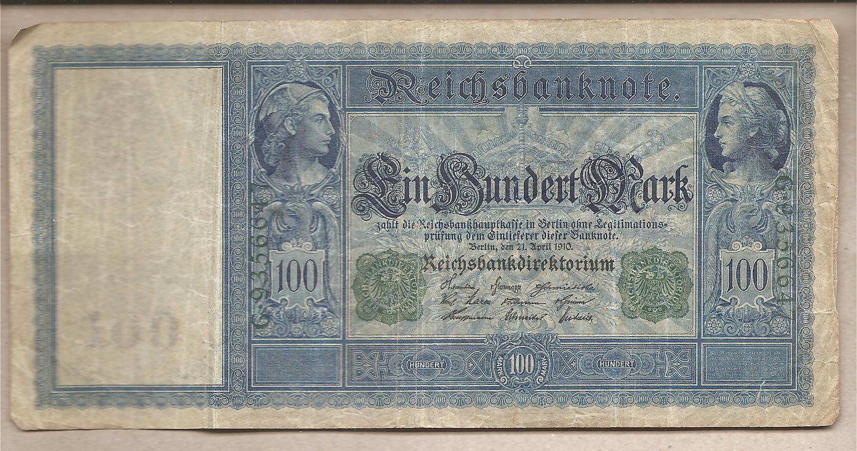 42520 - Germania Impero Tedesco: Banconota circolata da 100 Marchi  Contrassegno Verde  - 1910