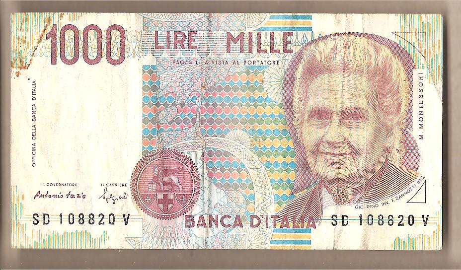 42587 - Italia - banconota circolata da 1000  Montessori  - 1994  Lettera D