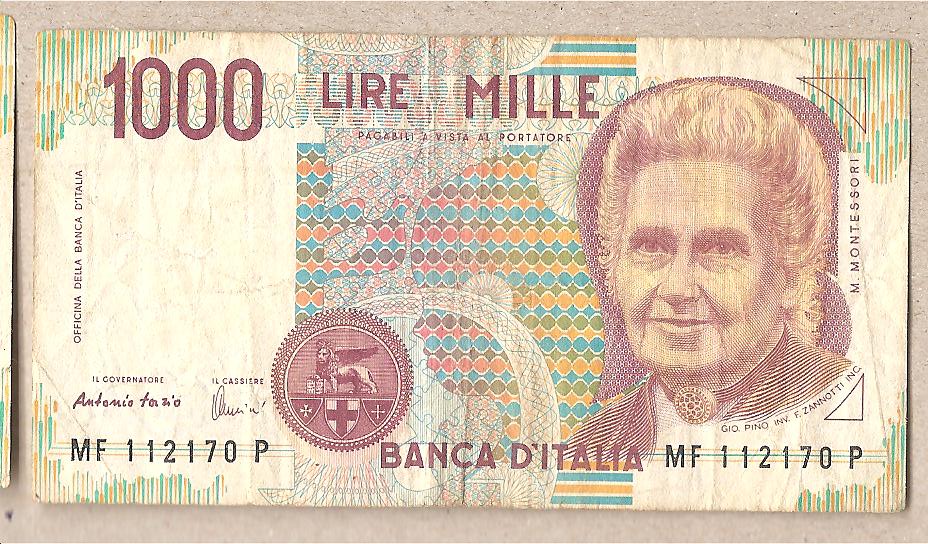 42589 - Italia - banconota circolata da 1000  Montessori  - 1996  Lettera F