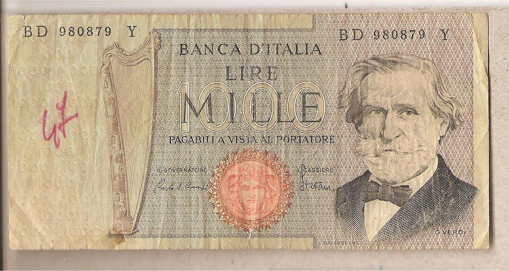 42613 - Italia - banconota circolata da 1000  Verdi secondo tipo  - 1981