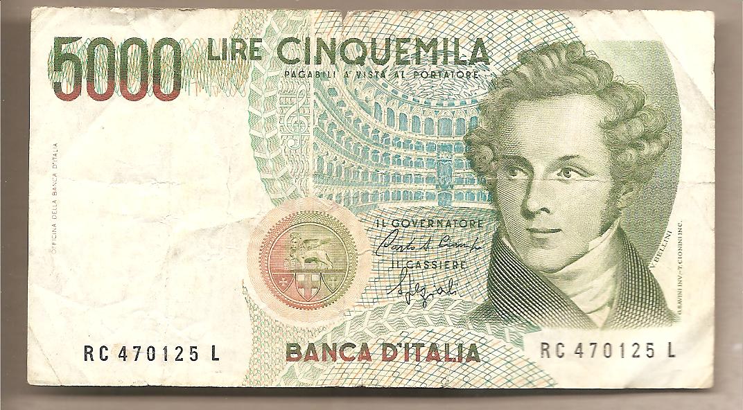 42626 - Italia - banconota circolata da 5000  Bellini  - 1992